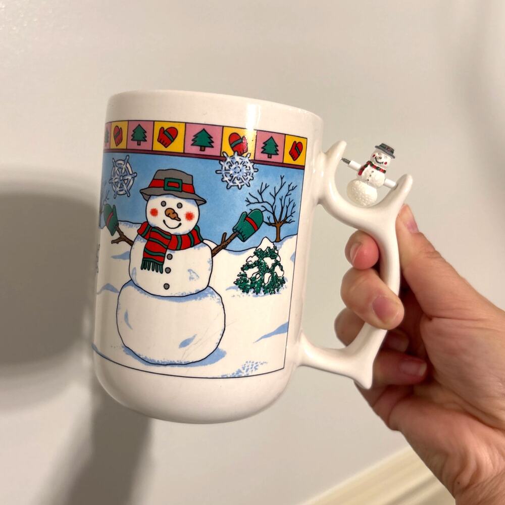 Talus Spinners Snowman Winter 10 oz Ceramic Mug Vintage 1990s